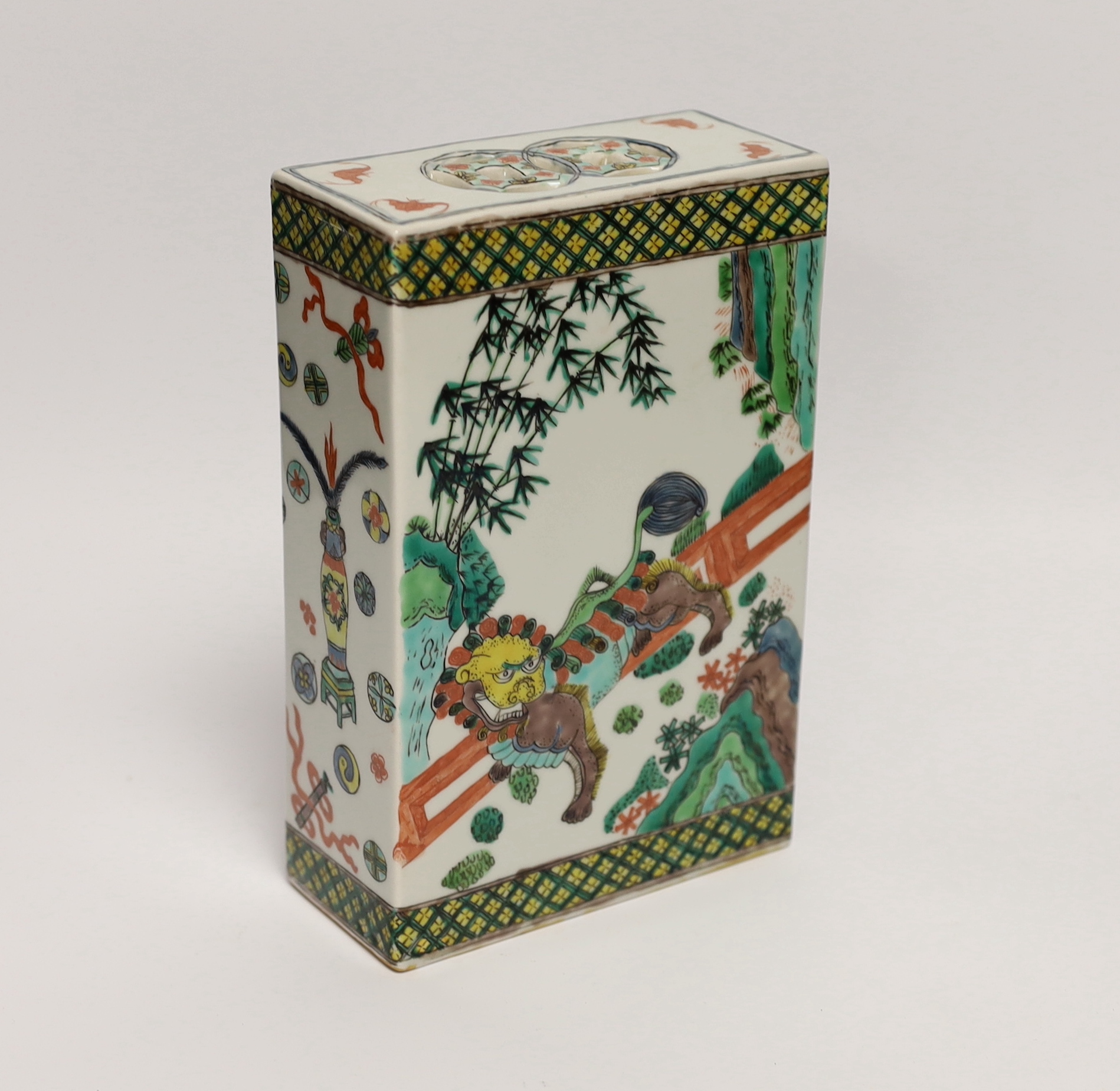 A Chinese famille verte pillow, 20cm high